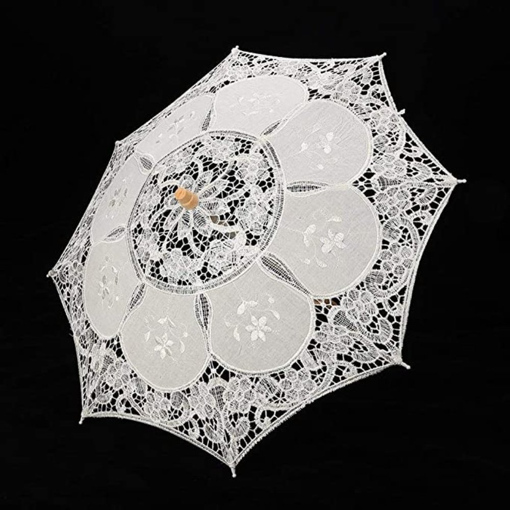 Lace & Silk Parasol 16" - Beige